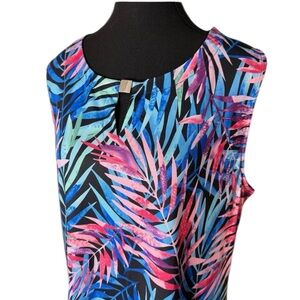 IBIZA Sleeveless Floral Jungle Theme Palm Leaves Dress Knee Length Size XL